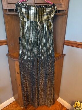 Lulus "One for the Money" gold sequin jumpsuit